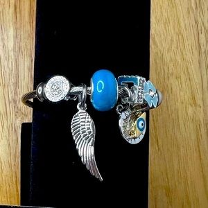Light Blue cuffed charm bracelet
